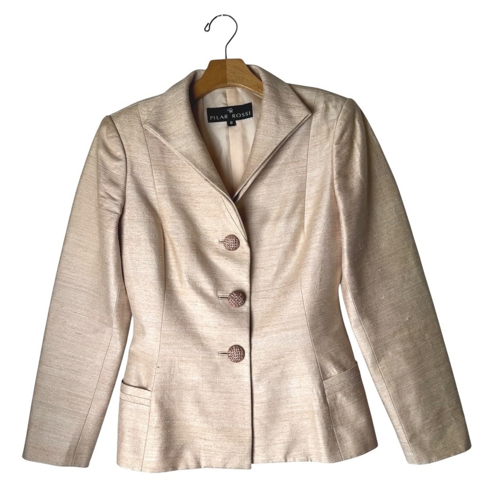 Pilar Rossi Blazer Women 8 Pink Silk Single Breasted 3 Party Career Retro Preppy